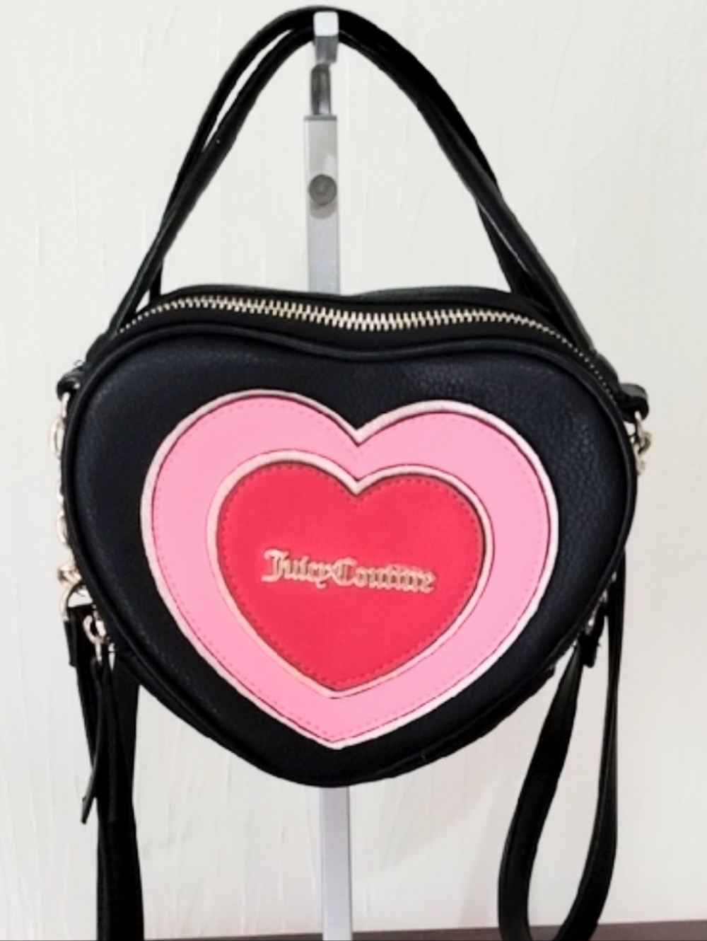 Juicy Couture Black Heart-Shaped Mini Bag with Pink and Red Hearts
